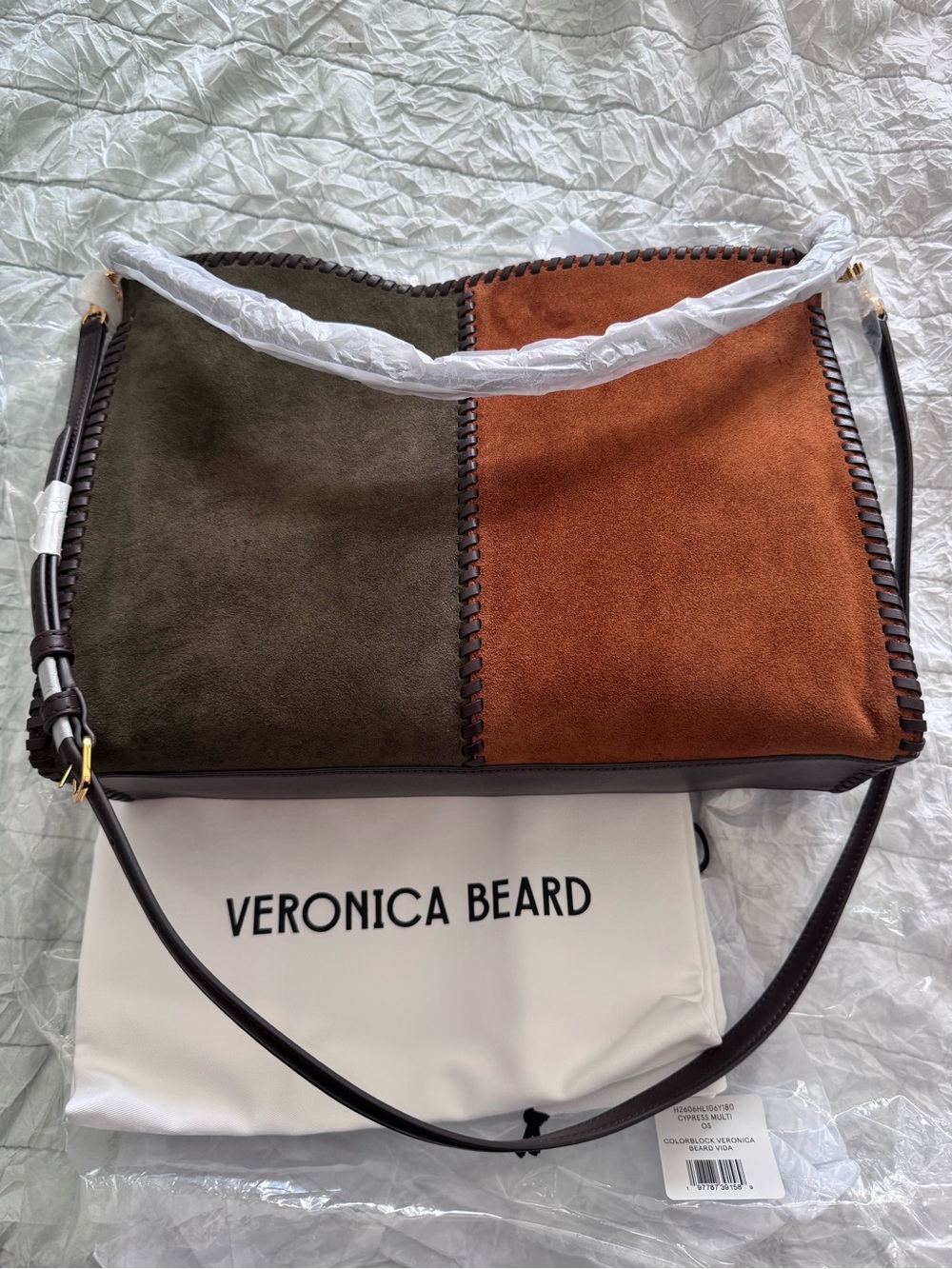 NWT Veronica Beard Vida Colorblock Suede Hobo Bag - Picture 4 of 16